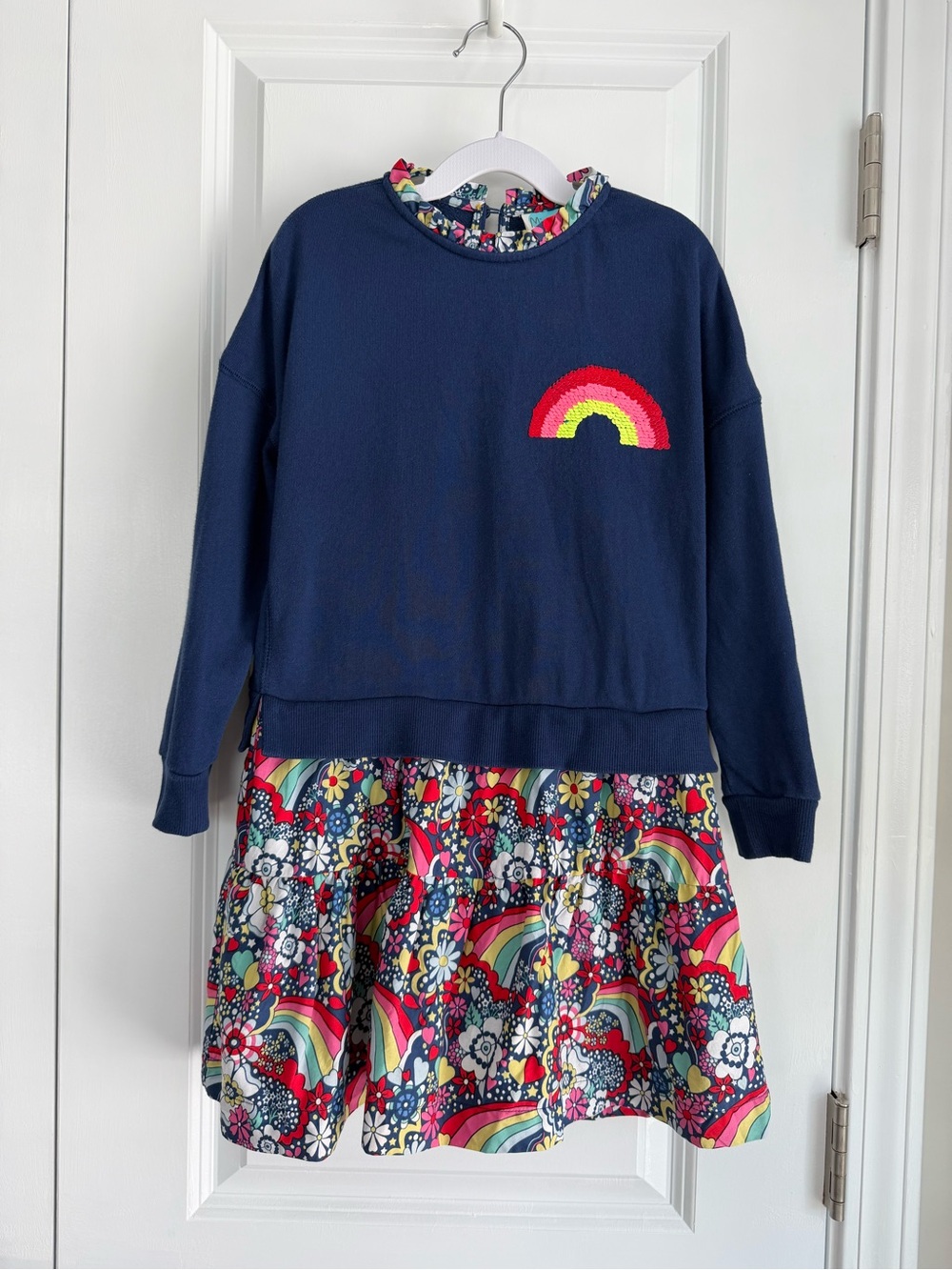 Mini Boden Girls Rainbow Flip Sequin Sweatshirt Dress Size 6-7Y